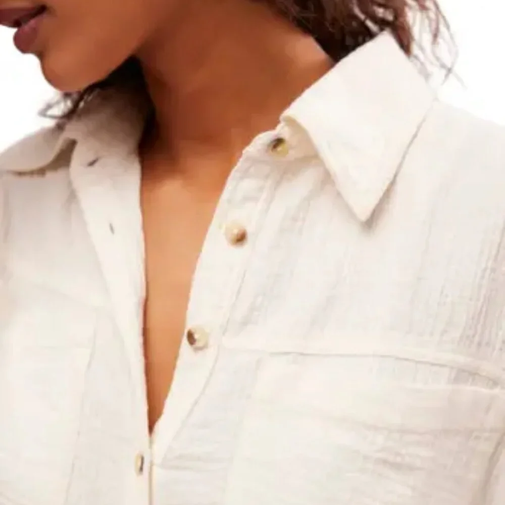 new Free People Cardiff 100% Cottone  GAUZY!  Button-Down Shirt Tunic 3Y2 267